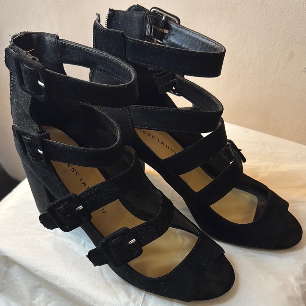 Chinese Laundry Black Strappy Wedge Heels